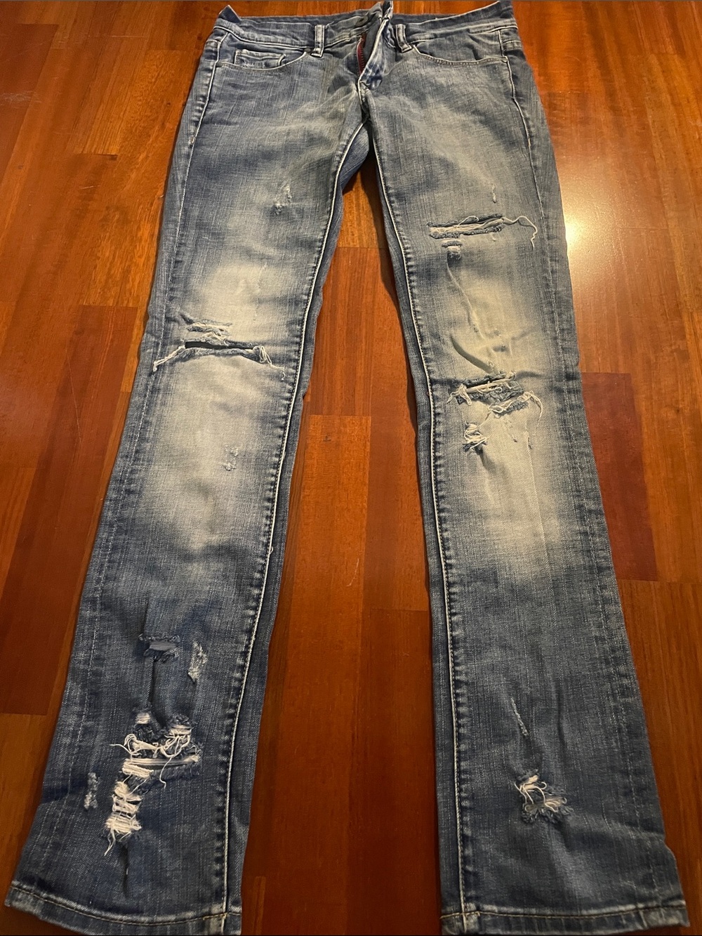 Blank NYC Distressed Light Blue Straight Leg Jeans